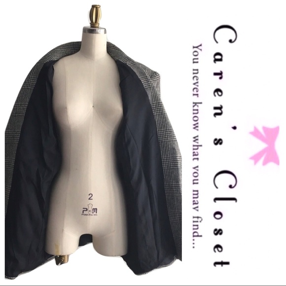 Vintage 1970 Black & White Plaid Rhinestone Blazer - Picture 6 of 6